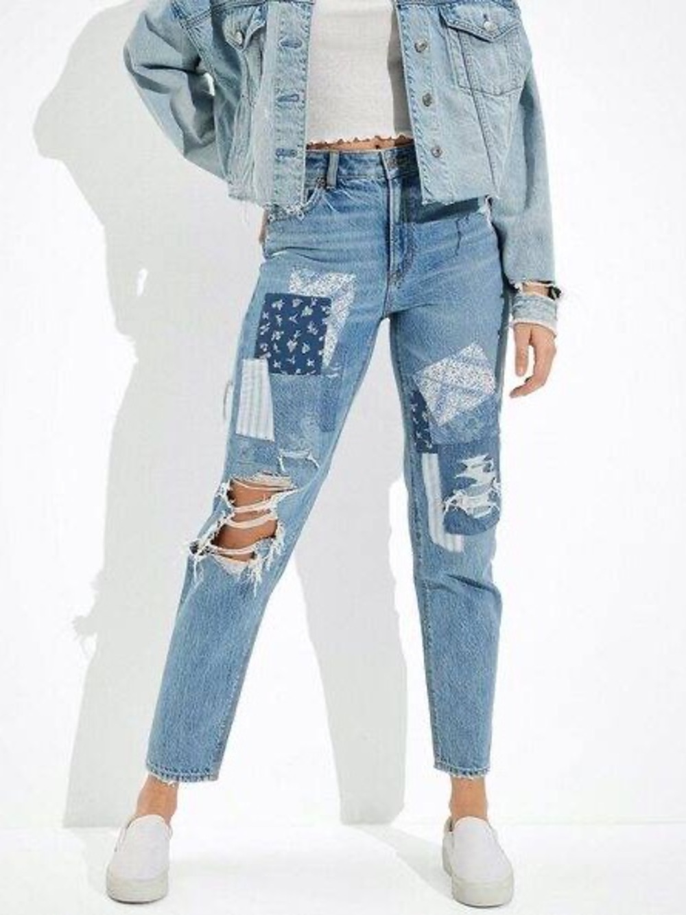 American Eagle Patchwork Mom Straight Jean